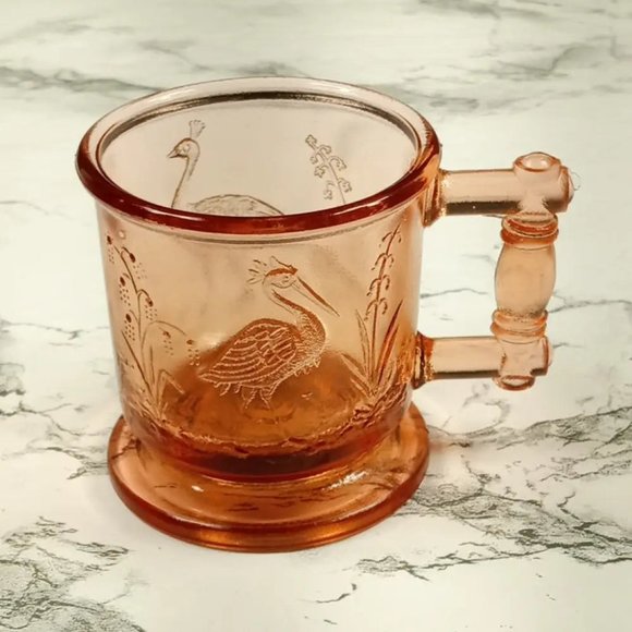 Degenhart Glass Peacock & Stork Cup Trinket Paperweight Vintage - Picture 2 of 6